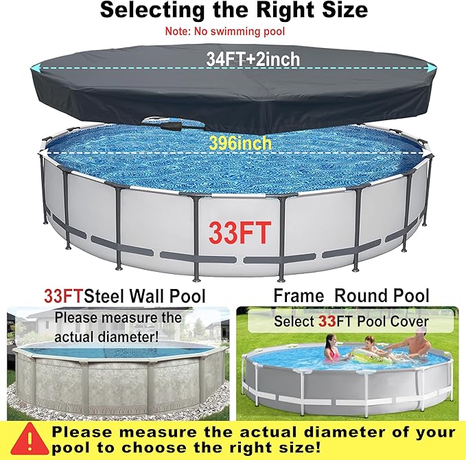 33 Ft Pool Cover, with Automatic Drain Round Pool Cover, One-Piece Quick Installation and Removal Above Ground Pool Cover, Preventing Waterlogging, UV Protected Solar Swimming Pool Cover