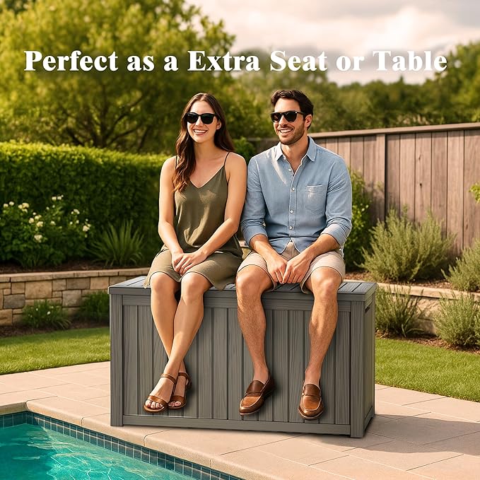Outdoor Storage Box - Lockable Waterproof UV-Resistant Resin Deck Box for Patio Cushions, Pool Accessories (Grey, 180 Gallon)
