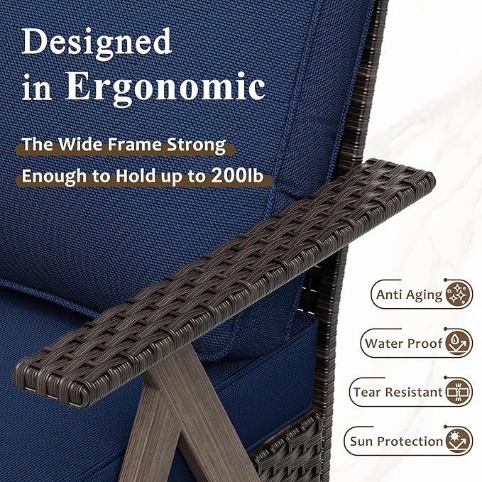 6 Piece Patio Furniture Set, Wicker Patio Conversation Set with Swivel Glider Chair and Outdoor 3-Seater Sofa and 2 Ottomans and Side Table for Deck Yard and Poolside