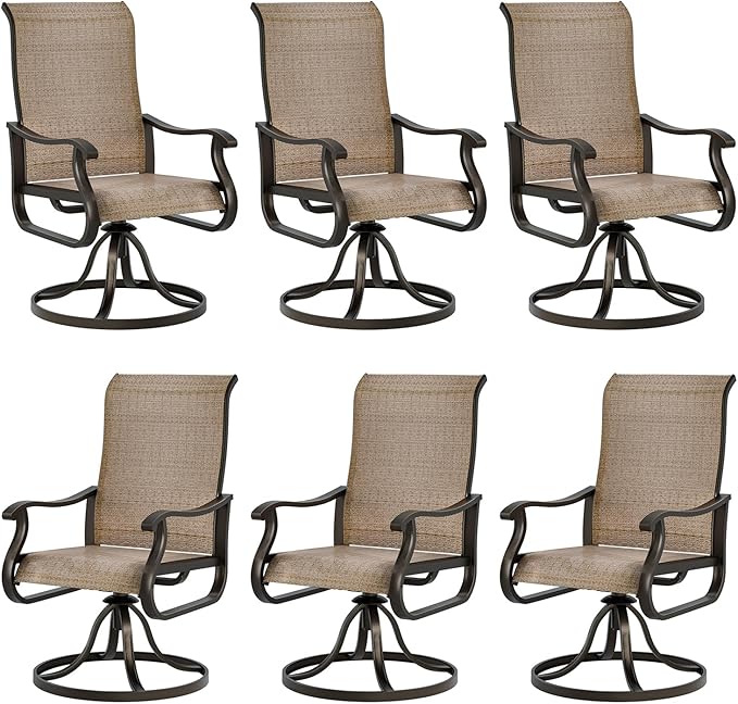 UDPATIO Patio Swivel Dining Chairs Set of 6, Outdoor Swivel Chairs High Back with All Weather Textilene Metal Rocking Frame for Lawn Garden Backyard, Brown
