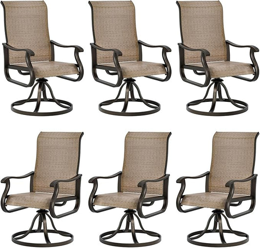 UDPATIO Patio Swivel Dining Chairs Set of 6, Outdoor Swivel Chairs High Back with All Weather Textilene Metal Rocking Frame for Lawn Garden Backyard, Brown