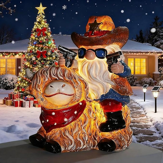 Solar Highland Cow Gnome Statue - Hand-Painted Resin Outdoor Decor for Garden & Yard, Unique Mothers Day Birthday Gifts for Grandma Women (Weatherproof)