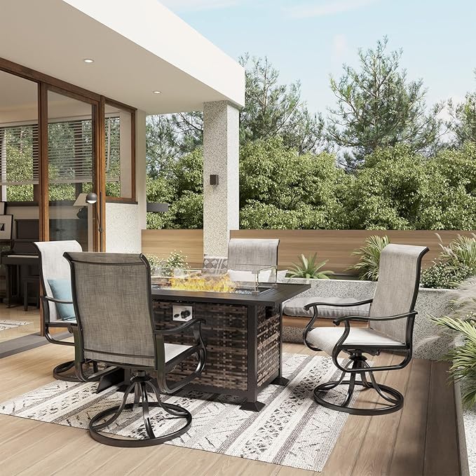 Amopatio Patio Swivel Chairs Set of 4, Outdoor Swivel Rocker Dining Chairs with All Weather Textilene High Back & Metal Frame, for Backyard Deck Lawn Garden, Light Gray