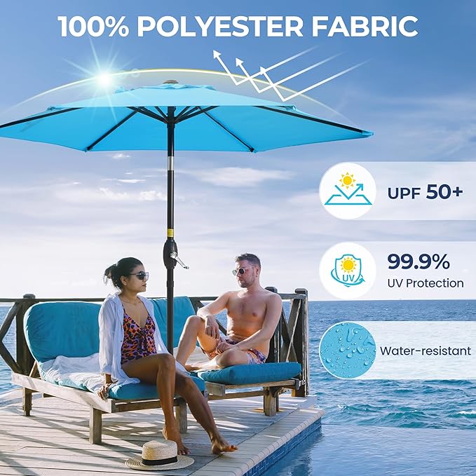 SUNVIVI OUTDOOR Outdoor Patio Umbrella, Patio Umbrella, Market Umbrella, Large Outdoor Umbrella, Metal Pole Umbrella with Push Button Tilt and Crank, Polyester Canopy