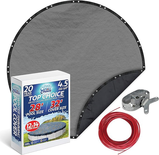 Winter Swimming Pool Cover for 28 ft Aboveground Round Pool Size, Top Choice Series, Solid Material, Color - Platinum Gray, Pool Cover Choice 3028-4CHOICE