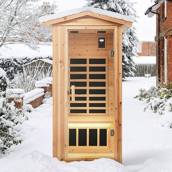 Saunas 901V Far Infrared Sauna, Outdoor Wooden Dry Sauna Low EMF (Hemlock Wood, 1-Person Size)
