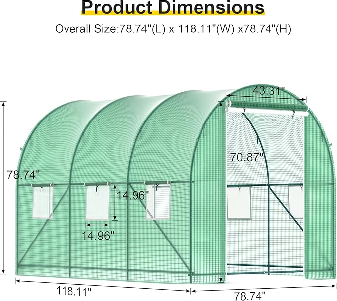 GOJOOASIS Greenhouse with Water System Outdoor Green House for Outside Winter Heavy Duty Large Walk-in Tunnel Portable Greenhouses for Backyard Plants Shed (10'x7'x7' w/Irrigation System)