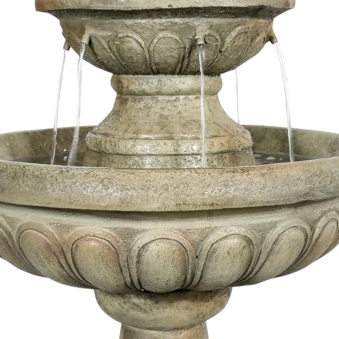 42.5" H Traditional Outdoor Water Fountain with Pineapple Finial – Classic Garden Décor with Flowing Cascade and Antique Stone Finish for Patios, Lawns, and Courtyards