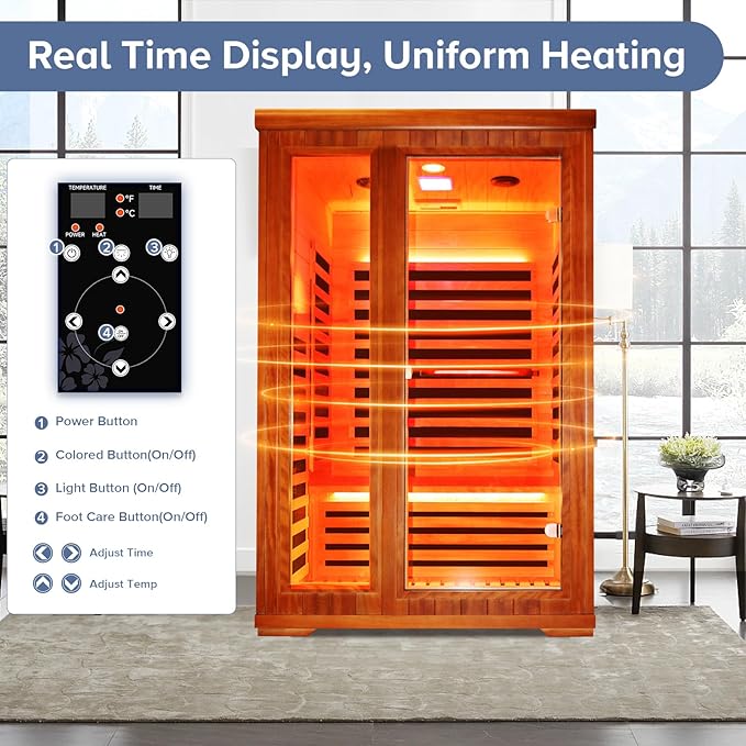 Far Infrared Sauna Home Sauna Spa Room for 2 Person Low-EMF Wood 1880W Indoor Saunas with Oxygen Bar 47.2 * 41.3 * 74.8Inch