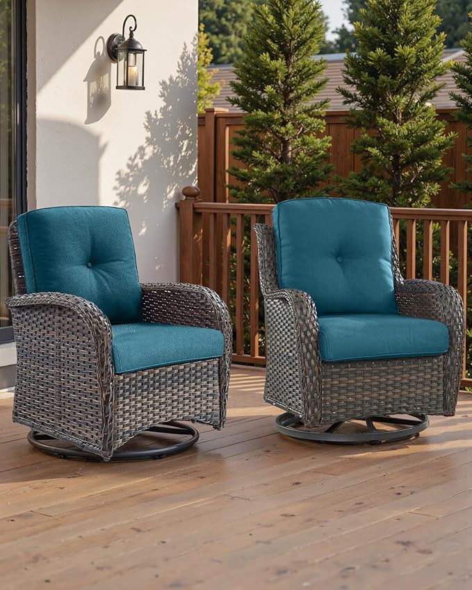 Pop 22x25/22x24 Outdoor Cushions for Patio 5 Piece Set - Set of 5 Water-Resistant Replacement Cushion for Rattan Rocking Swivel Chairs Loveseat Couch Sectional Sofa - Peacock Blue/Button