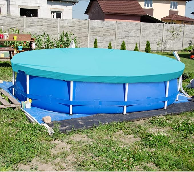 ECOOPTS 9 ft Waterproof Round Polyester Pool Cover for Above Ground Pools, Swimming Pool Cover Protector Winter Safety Cover (Turquoise)