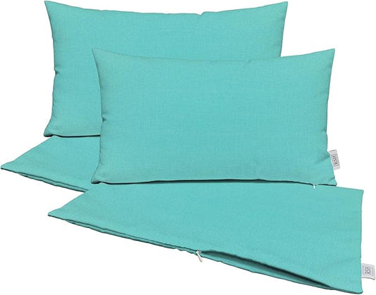RSH DECOR: Sunbrella Pillow Covers Set of 4 | Covers Only - 26" x 16" | Outdoor Lumbar Pillow Covers Crafted with Sunbrella Performance Fabric | Canvas Aruba