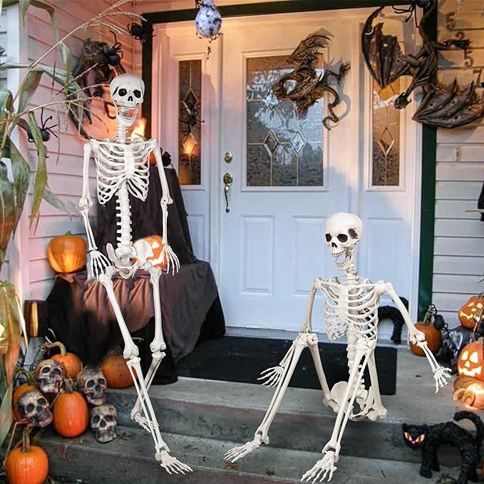 Halloween Skeleton, Realistic Life Size Skeleton with Movable Joints for Halloween Party Haunted House Indoor Outdoor Decoration (5.9ft-2P)