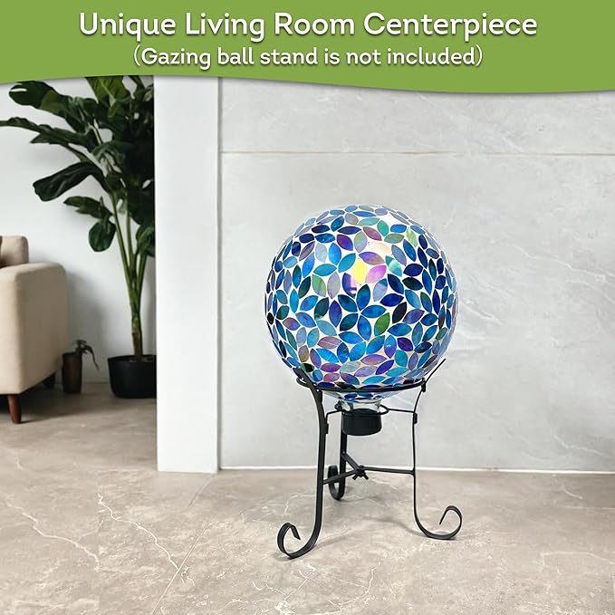 Lily's Home 10" Mosaic Gazing Ball for The Garden, Patio, and Courtyard. Indoor/Outdoor Glass Gazing Globe Yard Decoration. Vibrant Colores and Ideal Lawn décor and Gift.