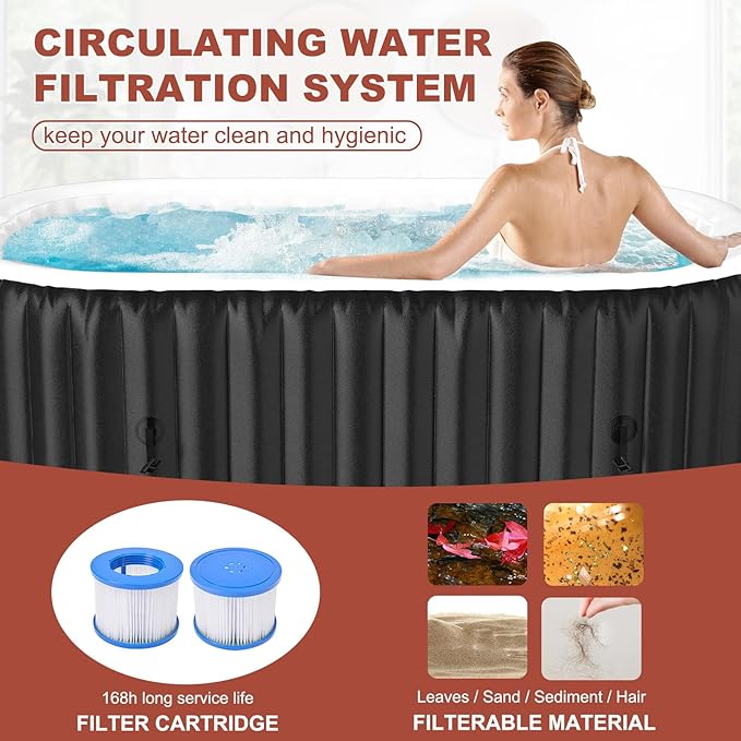 LILYPELLE 1-2 Person Inflatable Hot Tub, Oval Portable Hot Tub with 100 Bubble Jets, Large Outdoor Spa Bathtub Set Included Heater Pump, Filter and Insulated Cover, 75" X 47" X 25"