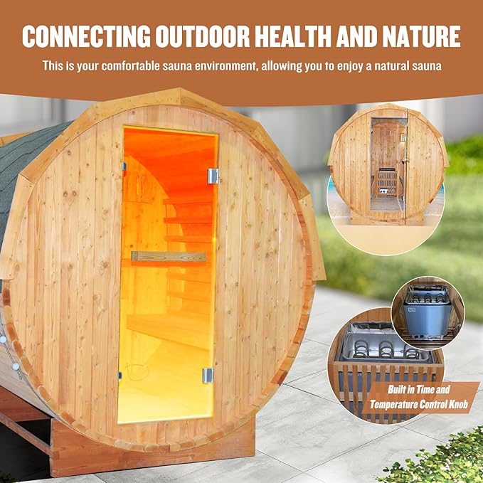 Outdoor Traditional Sauna 4-5 Person Wooden Saunas, 6’x6’Steam Wet Finnish Carbonized Spruce Wood Sauna 240V with 4.5KW Heater,Sauna Stone,Water Bucket,Ladle,LED Lights