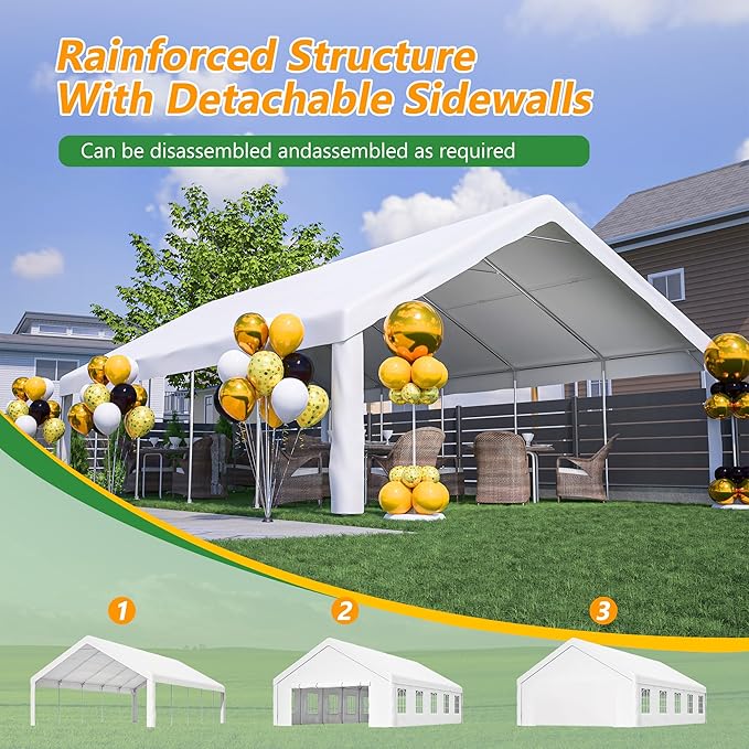 20x32 FT Heavy Duty Party Tent, White Outdoor Canopy with Removable Sidewalls & 3 Storage Bags, Waterproof Gazebo for Wedding, Camping, BBQ, and Commercial Events