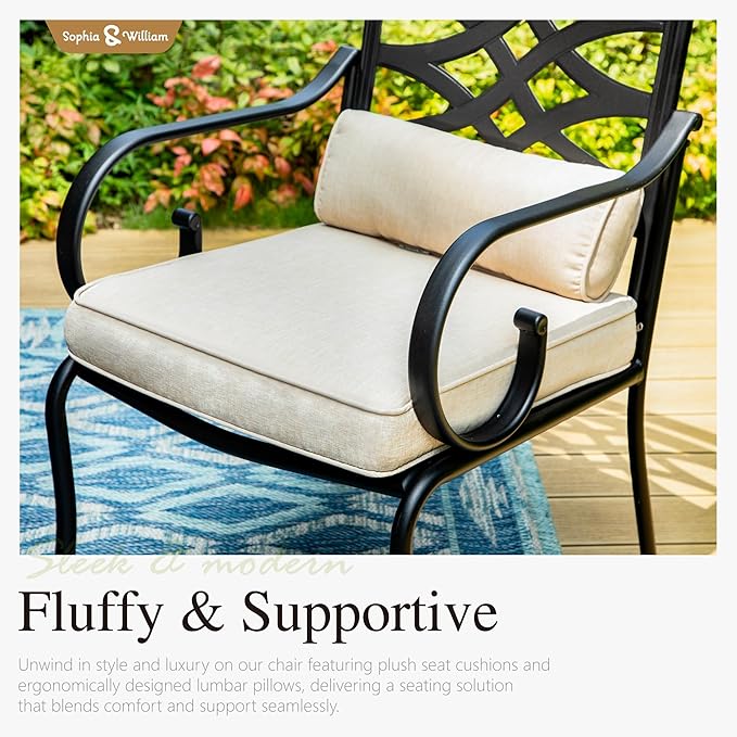 Sophia and William Outdoor Patio Dining Set for 6, Outdoor Table and Chairs, Removable Seat Cushions, 60" Black Patio Dining Table