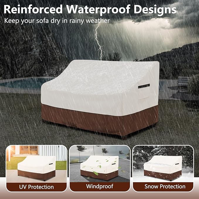 sileyo Patio Sofa Covers,100% Waterproof 3-Seater Outdoor Loveseat/Bench Cover,Patio Furniture Covers,76" Wx 32" Dx 32" H,Beige&Brown