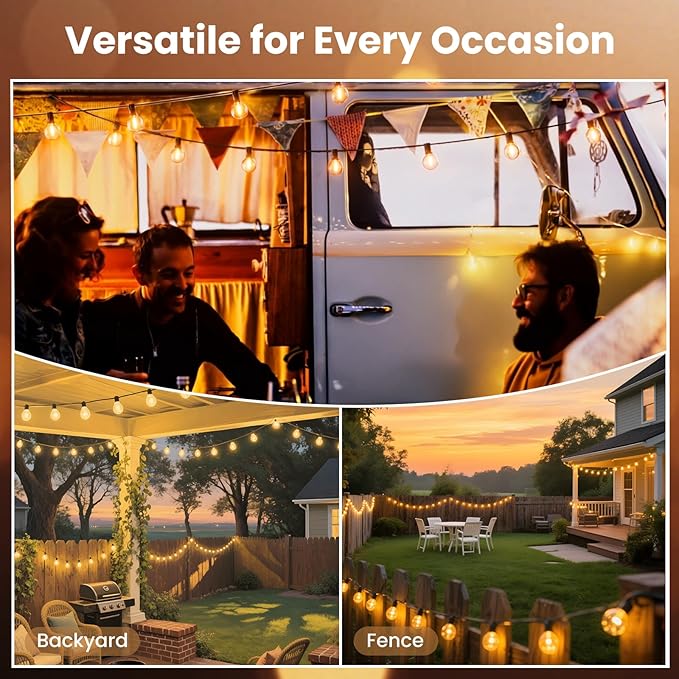 RTTY Outdoor String Lights 50ft, G40 Led Patio Globe Lights with 26pcs Plastic Bulbs, Shatterproof Waterproof Connectable Hanging for Porch Cafe Bistro Backyard Gazebo Balcony Deck Party