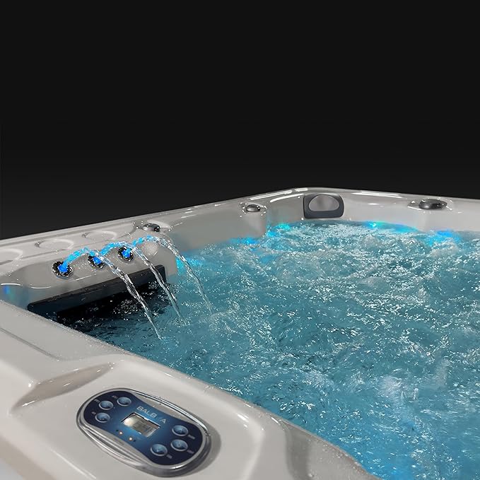 Scenic Outdoor Hot Tub, 6-Person 69-Jet Lounger 4-Pump Spa with Triple Water Columns and Bluetooth Stereo by Essential Hot Tubs