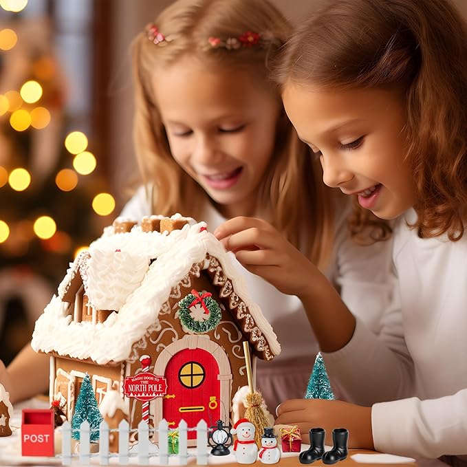 Haooryx Christmas Miniature Fairy Door - 22Pcs Christmas Winter Magic Wooden Miniature Fairy Doors Accessories Elf Magic Door Wall Fairies Magical Door Decoration Xmas Party Outdoor Decor (Wood Edge)