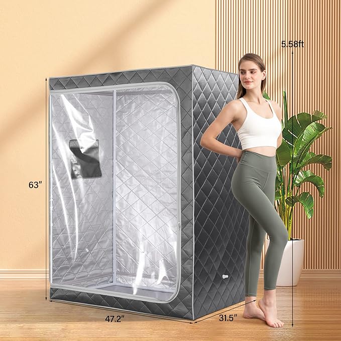 ZONEMEL Full Size Sauna Tent, Portable 1 or 2 Person Full Body Home Spa for Relaxation, Detox, Steamer not Included (L47.24 x W31.5 x H63,Clear Door)
