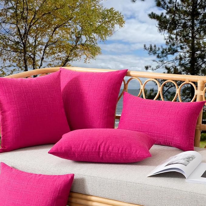 Kevin Textile Pack of 2 Outdoor Waterproof Pillow Covers Decorative Farmhouse Throw Pillow Covers Checkered Couch Pillow Covers Spring for Patio Tent Bed Sofa Living Room 18x18 Inch Hot Pink