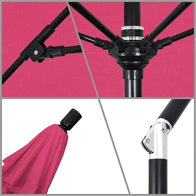 California Umbrella 9' Round Aluminum Pole Fiberglass Rib Market Umbrella, Crank Lift, Collar Tilt, Black Pole, Sunbrella Spectrum Mist