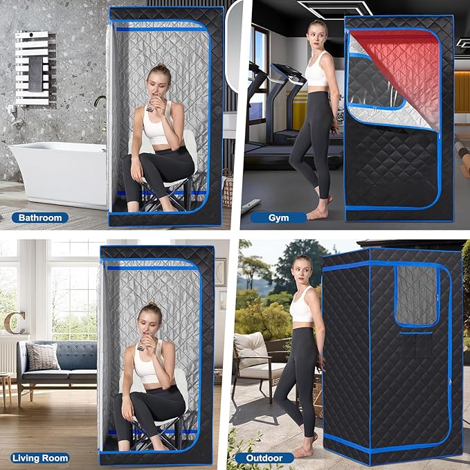Smartmak Portable Steam Sauna, Full Body Sauna Tent for Home, 1 Person Steam Sauna Box with 660nm Red Light Therapy, 3L&1100W Sauna Steamer, Folding Chair