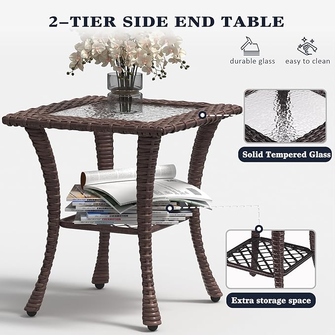 LayinSun 9 Pieces Outdoor Patio Furniture Set, Rattan Wicker Sectional Swivel Rocker Chairs Sets with Ottomans, Swivel Glider Chairs,Single Chairs and Coffee Table