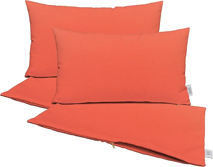RSH DECOR: Sunbrella Pillow Covers Set of 4 | Covers Only - 26" x 16" | Outdoor Lumbar Pillow Covers Crafted with Sunbrella Performance Fabric | Canvas Melon