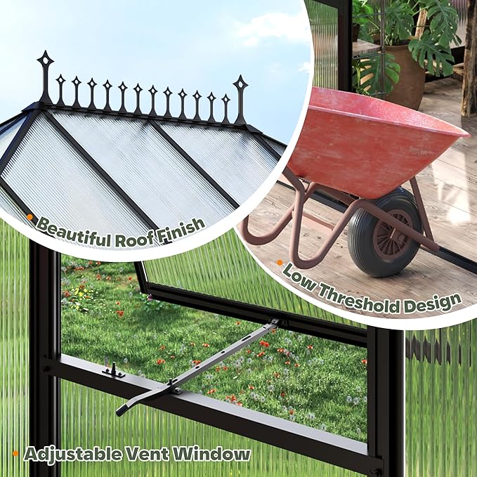 14×9.7×10 FT Outdoor Polycarbonate Greenhouse with 6 ft Double Swing Door & 2 Vents, Heavy Duty Green House with Aluminum Frame for Outside Patio Backyard Garden