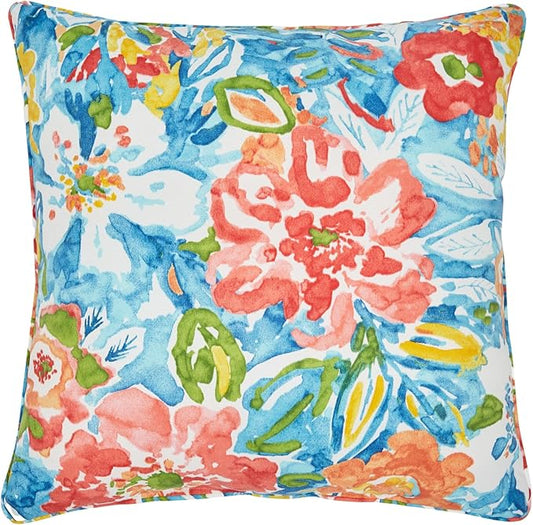 BrylaneHome 20" Square Throw Pillow - Patio & Outdoor - Water, Stain & Fade Resistant - Poppy Blue