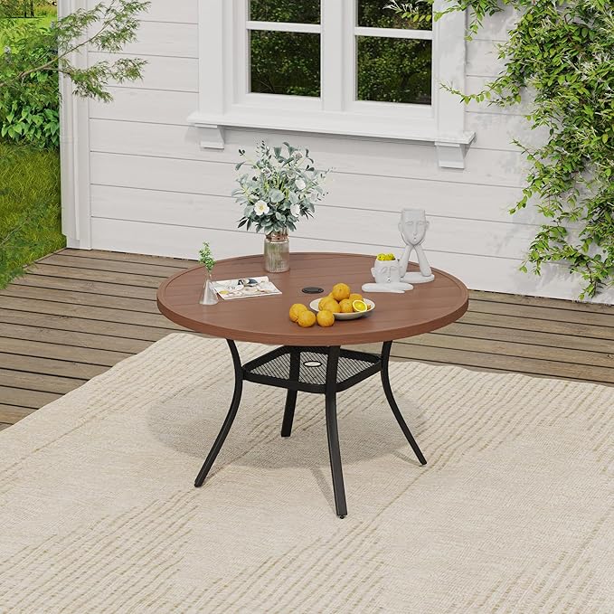 VICLLAX 5 Pieces Outdoor Dining Set, Patio Furniture Set of 4 Patio Swivel Dining Chairs and 41" Patio Round Table with Storage Shelf, Mixed Brown Chairs & Walnut Tabletop