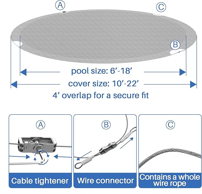 ECOOPTS Round Pool Cover for Above Ground Pools, Swimming Pool Cover Protector Winter Safety Cover (18 ft, Light Grey)