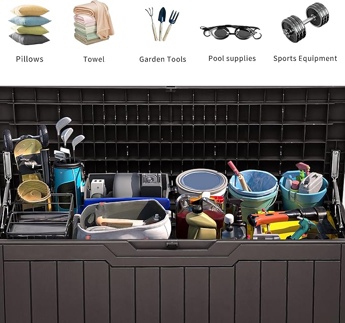 YITAHOME 100 Gallon Resin Deck Box, Weather Resistant Outdoor Storage Box, Lockable Indoor Outdoor Storage for Supplies and Essentials, Dark Brown