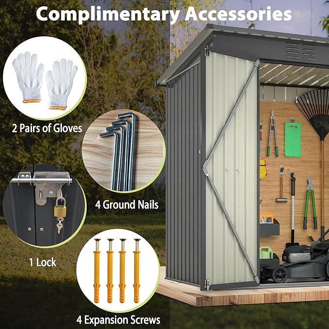 4x6 ft Metal Shed Outdoor Storage Shed,Metal Steel Utility Tool Shed Storage House with Double Lockable Doors and Air Vent for Backyard Garden Patio Lawn Black