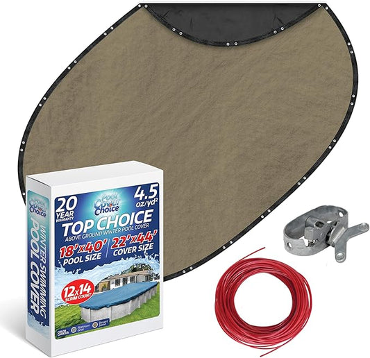 Winter Swimming Pool Cover for 18 ft x 40 ft Aboveground Oval Pool Size, Top Choice Series, Solid Material, Color - Desert Sand, Pool Cover Choice 601840-4CHOICE
