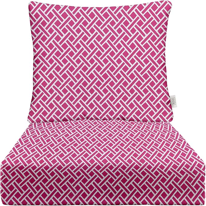 RSH DECOR Deep Seating Cushion with Pillow Back | 22” x 25” Seat | Water and Fade-Resistant Spun Fabric | Outdoor Chair Cushion Set for Patio Furniture | Midnight Melody Pink Geom