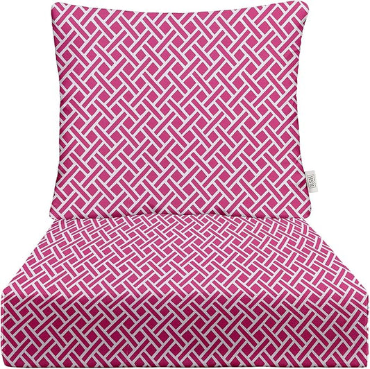 RSH DECOR Deep Seating Cushion with Pillow Back | 24” x 23” Seat | Water and Fade-Resistant Spun Fabric | Outdoor Chair Cushion Set for Patio Furniture | Midnight Melody Pink Geom