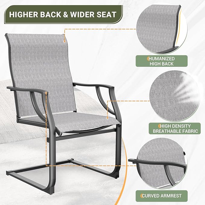 Amopatio Patio Chairs Set of 2, Outdoor Dining Chairs for All Weather, Breathable Garden Outdoor Furniture for Backyard Deck, Grey & White