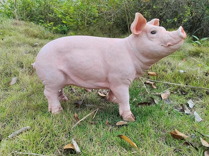 HOUDE Cute Pig Statues, 20.08 inches Long, decorates Outdoor Art Gardens, courtyards, lawns, and Indoor Public Spaces Such as Living Rooms and Balconies. (Pink)
