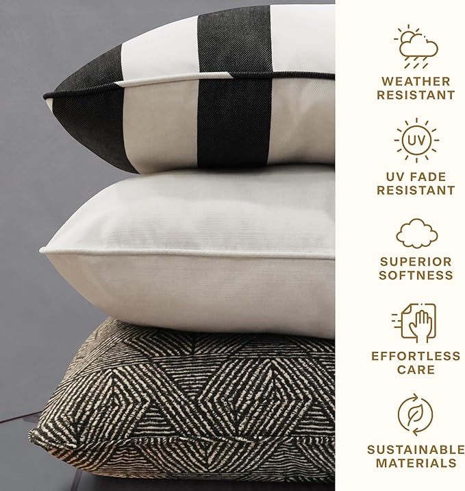 Honeycomb Outdoor Lumbar Toss Pillow Set, 22" W x 12" L, Zaire Black Lumbar Outdoor Pillows