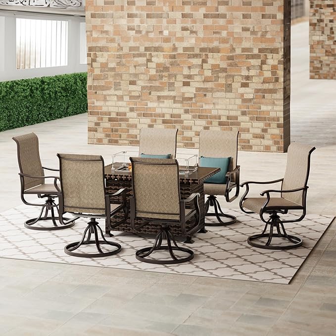 Amopatio Patio Swivel Chairs Set of 6, Outdoor Swivel Rocker Dining Chairs with All Weather Textilene High Back & Metal Frame, for Backyard Deck Lawn (Brown)