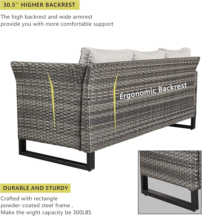 HUMMUH 9 Piece Patio Furniture PE Wicker 6-Seater Outdoor Sectional Sofa Patio Swivel Chairs,Outdoor Chairs with Ottomans Side Table for Porch,Garden,Backyard,Deck