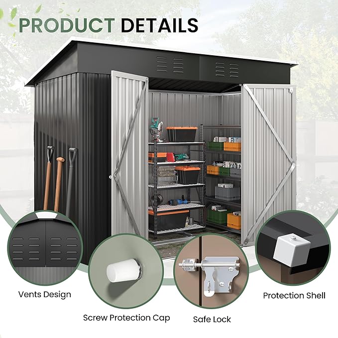 Amopatio 8x4 Storage Shed, Metal Sheds & Outdoor Storage for Bike, Garden Tools, with Lockable Door