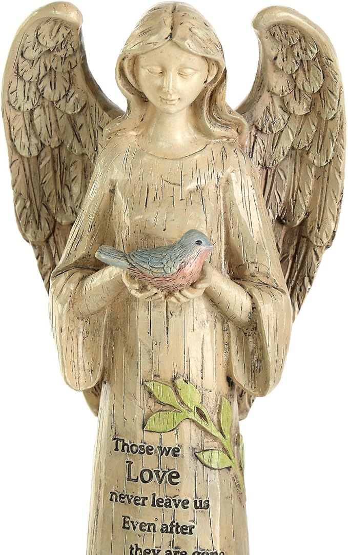 DUSVALLY Angel Statue, Garden Angel Figurines, Outdoor Sculptures and Statues, Praying Angel Resin, Statuary Garden Yard Décor Angel Collectible Sculptures, 10" H, Bird