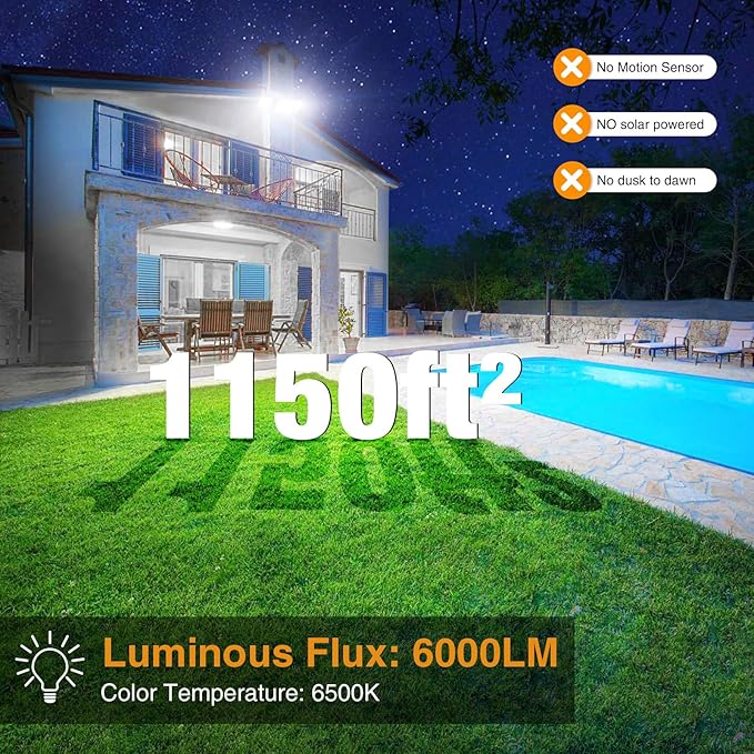 Onforu 3 Packs 60W LED Security Light, 6000LM Outdoor Flood Lights Fixture with 3 Adjustable Heads, IP65 Waterproof, 6500K White Brightness Exterior Wall Mount Security Light for Eave, Yard(White)
