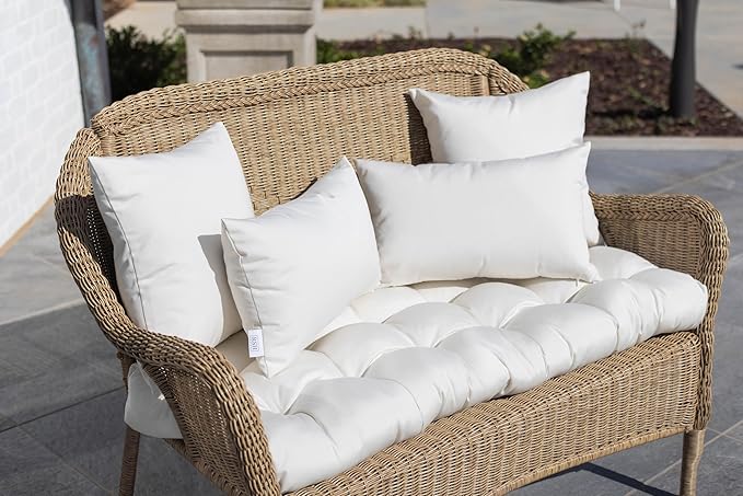 RSH DECOR: Sunbrella Square Throw Pillows Set of 4 | 17" x 17" | Water and Fade-Resistant Performance Fabric | Outdoor Pillow Covers with Down-Alternative Inserts | Canvas Antique Beige